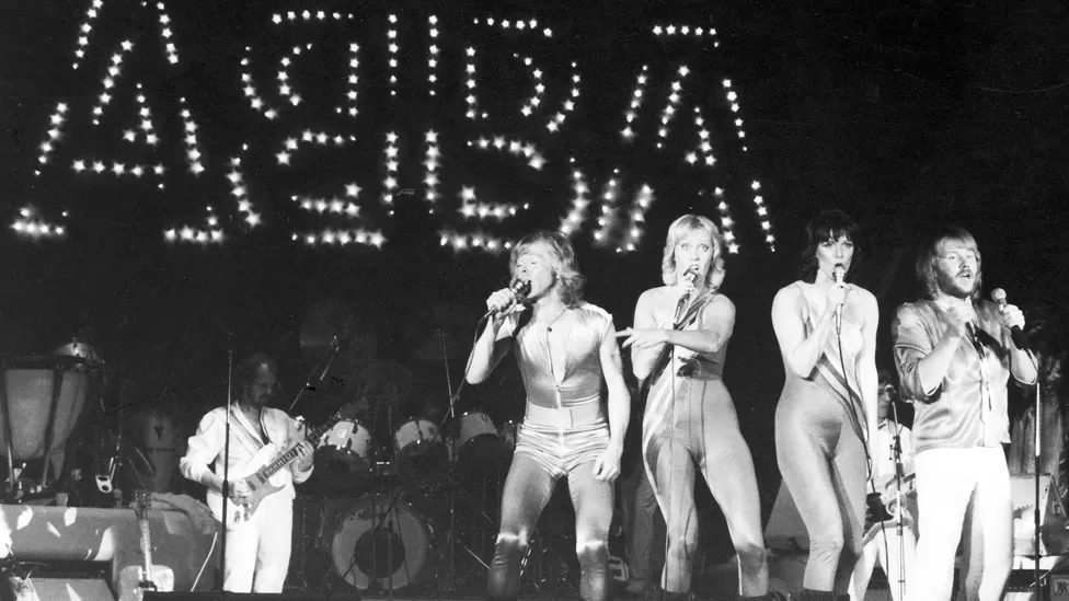 Lasse Wellander performing with Abba in 1980