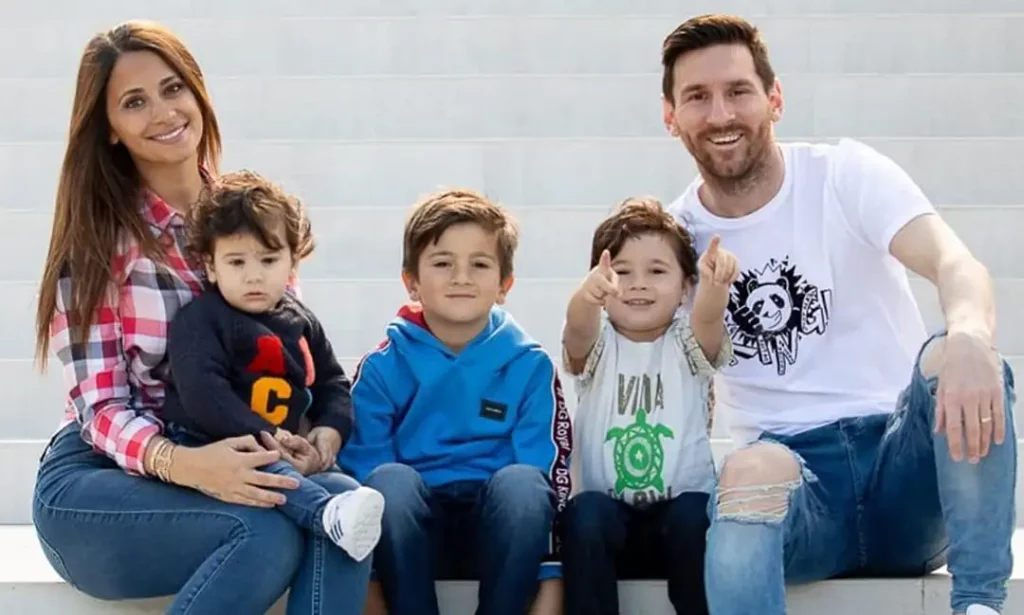 Lionel Messi with Antonella Roccuzzo and three sons